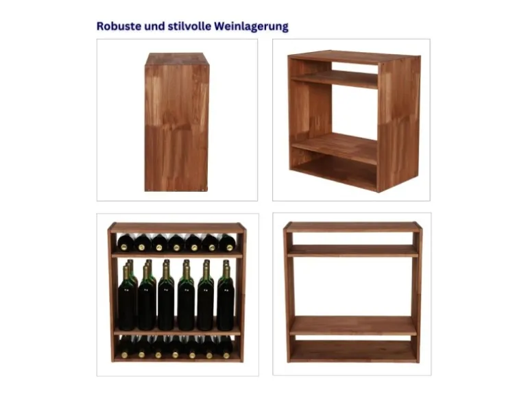 PROREGAL Modulares Weinregal Vincellar Mod HxBxT 60 x 60 x 30 cm Standflaschen Modul Für 32 Flaschen Massives Kiefernholz Braun Geölt