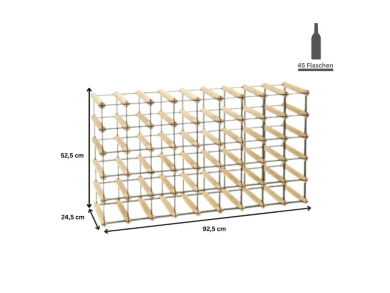 PROREGAL Modulares Weinregal Vinotega Mod Metal HxBxT 52,5 x 92,5 x 24,5 cm 9 x 5 Flaschen Massives Kiefernholz Natur