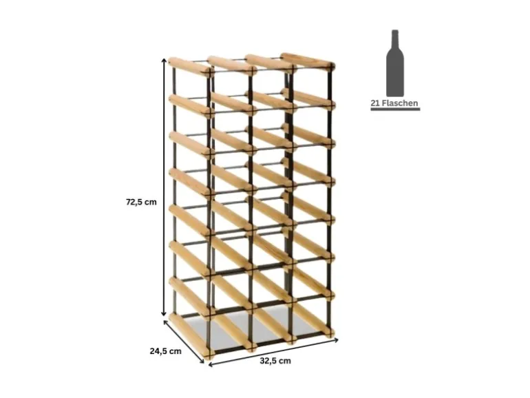PROREGAL Modulares Weinregal Vinotega Mod Metal HxBxT 72,5 x 32,5 x 24,5 cm 3 x 7 Flaschen Massives Kiefernholz Natur