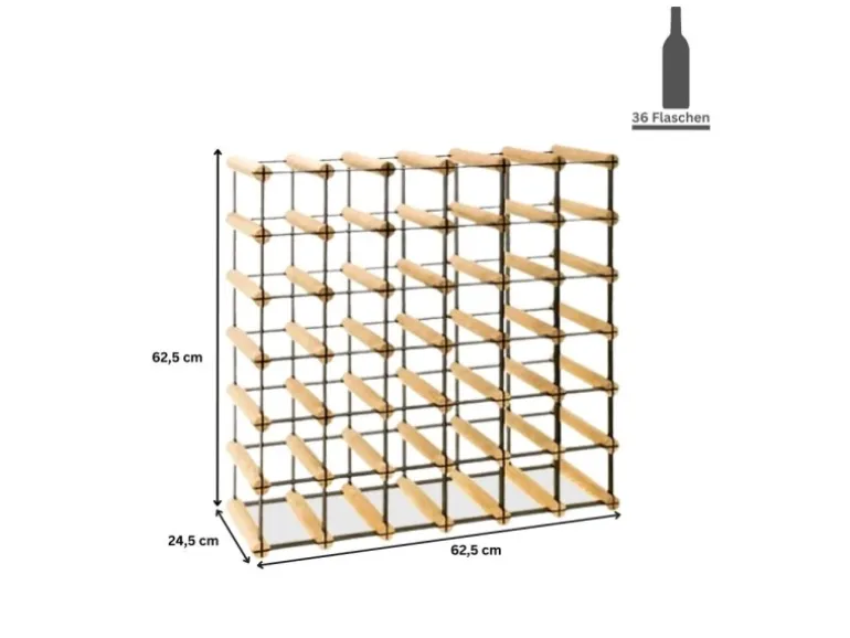 PROREGAL Modulares Weinregal Vinotega Mod Metal HxBxT 62,5 x 62,5 x 24,5 cm 6 x 6 Flaschen Massives Kiefernholz Braun Geölt