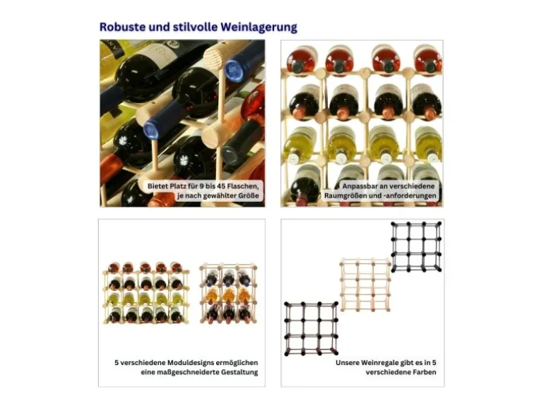 PROREGAL Modulares Weinregal Vinotega Mod HxBxT 36 x 36 x 24 cm 2 x 9 Flaschen Massives Eichenholz Geölt