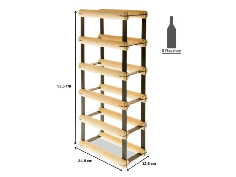 PROREGAL Modulares Weinregal Vinotega Mod Metal HxBxT 52,5 x 12,5 x 24,5 cm 1 x 5 Flaschen Massives Kiefernholz Braun Geölt