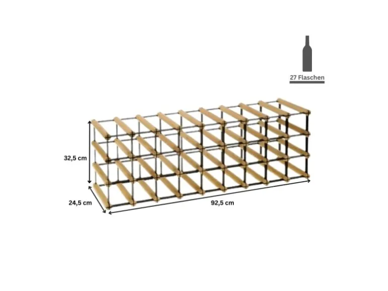 PROREGAL Modulares Weinregal Vinotega Mod Metal HxBxT 32,5 x 92,5 x 24,5 cm 9 x 3 Flaschen Massives Kiefernholz Natur
