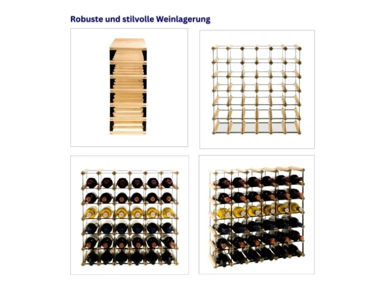 PROREGAL Modulares Weinregal Vinotega Mod Metal HxBxT 52,5 x 62,5 x 24,5 cm 6 x 5 Flaschen Massives Kiefernholz Natur
