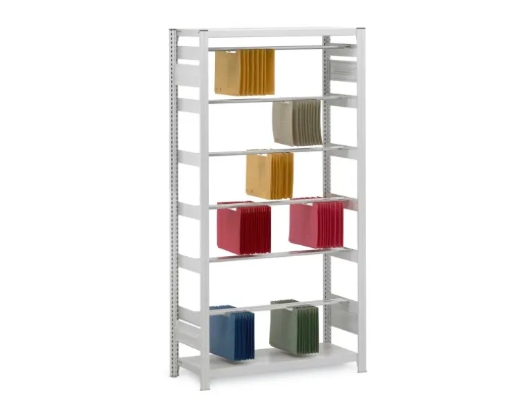 PROREGAL Pendelhefterregal Einseitig Stecksystem T-Profil HxBxT 200 x 100 x 40 cm 6 Ebenen Fachlast 40 kg Pendelsystem Elba & Leitz Verzinkt