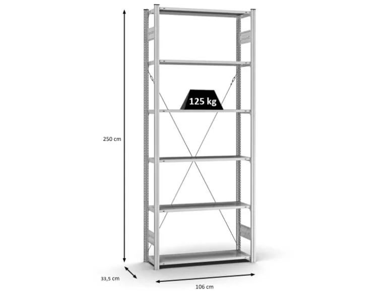 PROREGAL Profi Lagerregal Stecksystem T-Profil Grundregal HxBxT 250 x 100 x 30 cm Fachlast 125 kg Verzinkt