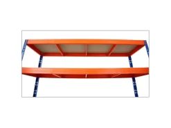 PROREGAL Profi Schwerlastregal Rhino HxBxT 200x200x60cm 4 Spanplatten-Ebenen 16mm Fachlast 500kg Blau/Orange Stecksystem Lagerregal Steckregal
