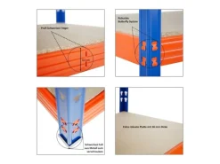 PROREGAL Profi Schwerlastregal Rhino HxBxT 200x200x60cm 4 Spanplatten-Ebenen 16mm Fachlast 500kg Blau/Orange Stecksystem Lagerregal Steckregal