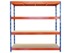 PROREGAL Profi Schwerlastregal Rhino HxBxT 200x200x60cm 4 Spanplatten-Ebenen 16mm Fachlast 500kg Blau/Orange Stecksystem Lagerregal Steckregal