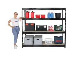 PROREGAL Profi Schwerlastregal Rhino HxBxT 180 x 200 x 60 cm 4 Spanplatten-Ebenen 8mm Fachlast 500 kg Schwarz