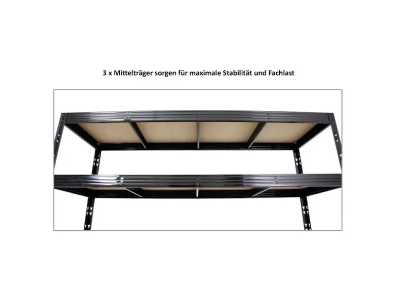 PROREGAL Profi Schwerlastregal Rhino HxBxT 180 x 200 x 60 cm 4 Spanplatten-Ebenen 8mm Fachlast 500 kg Schwarz