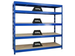 PROREGAL Profi Schwerlastregal Rhino HxBxT 180 x 200 x 60 cm 5 Spanplatten-Ebenen 8mm Fachlast 500 kg Blau