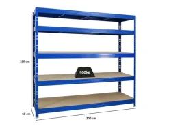 PROREGAL Profi Schwerlastregal Rhino HxBxT 180 x 200 x 60 cm 5 Spanplatten-Ebenen 8mm Fachlast 500 kg Blau