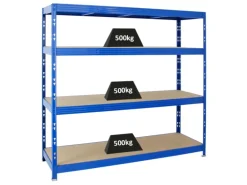 PROREGAL Profi Schwerlastregal Rhino HxBxT 180 x 200 x 60 cm 4 Spanplatten-Ebenen 8mm Fachlast 500 kg Blau