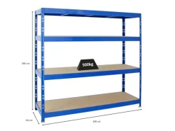 PROREGAL Profi Schwerlastregal Rhino HxBxT 180 x 200 x 60 cm 4 Spanplatten-Ebenen 8mm Fachlast 500 kg Blau