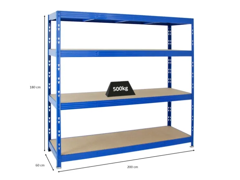 PROREGAL Profi Schwerlastregal Rhino HxBxT 180 x 200 x 60 cm 4 Spanplatten-Ebenen 8mm Fachlast 500 kg Blau