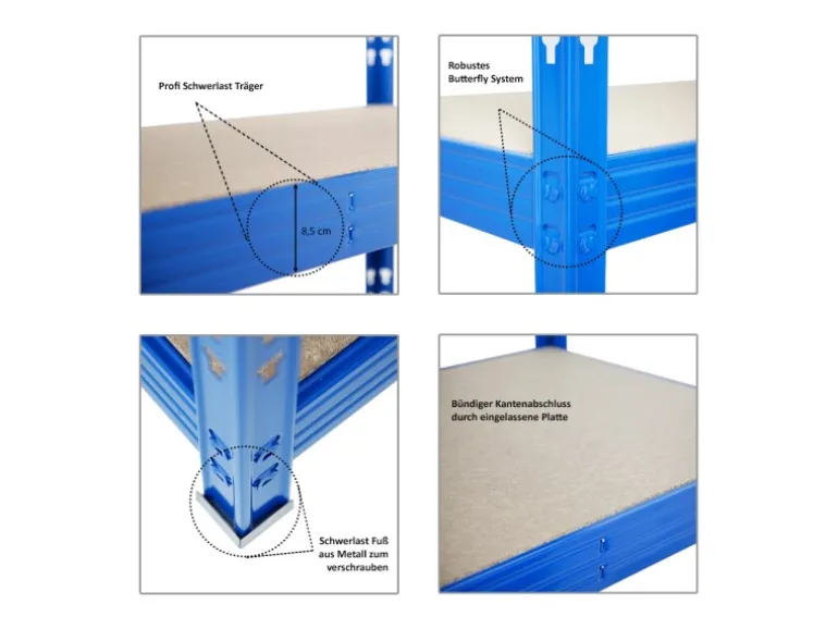 PROREGAL Profi Schwerlastregal Rhino HxBxT 180 x 200 x 60 cm 4 Spanplatten-Ebenen 8mm Fachlast 500 kg Blau