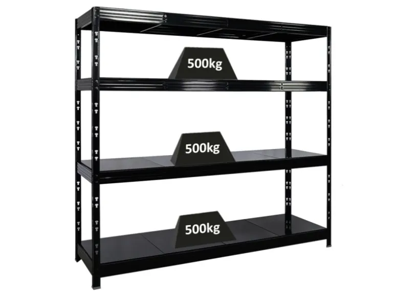 PROREGAL Profi Schwerlastregal Rhino HxBxT 180x200x60cm 4 Stahlplatten-Ebenen Fachlast 500kg Schwarz Stecksystem Lagerregal Regalsystem