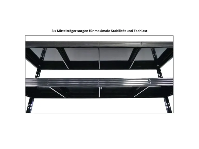 PROREGAL Profi Schwerlastregal Rhino HxBxT 180x200x60cm 4 Stahlplatten-Ebenen Fachlast 500kg Schwarz Stecksystem Lagerregal Regalsystem