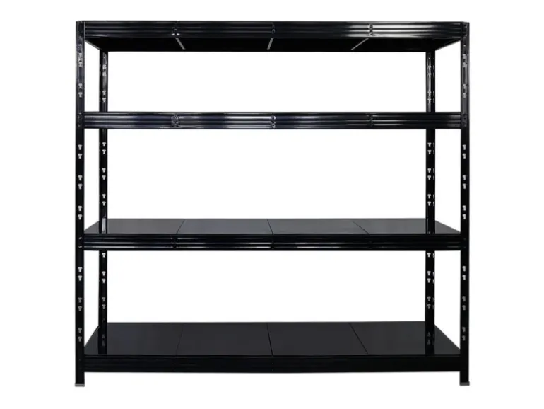 PROREGAL Profi Schwerlastregal Rhino HxBxT 180x200x60cm 4 Stahlplatten-Ebenen Fachlast 500kg Schwarz Stecksystem Lagerregal Regalsystem