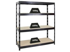 PROREGAL Profi Schwerlastregal Rhino HxBxT 180 x 160 x 60 cm 4 Spanplatten-Ebenen 8mm Fachlast 500 kg Schwarz