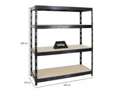 PROREGAL Profi Schwerlastregal Rhino HxBxT 180 x 160 x 60 cm 4 Spanplatten-Ebenen 8mm Fachlast 500 kg Schwarz