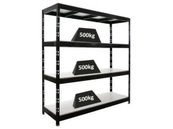 PROREGAL Profi Schwerlastregal Rhino HxBxT 200x200x60cm 4 Melamin-Ebenen 16mm Fachlast 500kg Schwarz Stecksystem Lagerregal Steckregal
