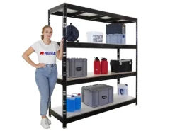PROREGAL Profi Schwerlastregal Rhino HxBxT 200x200x60cm 4 Melamin-Ebenen 16mm Fachlast 500kg Schwarz Stecksystem Lagerregal Steckregal