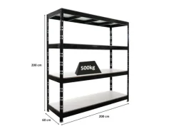 PROREGAL Profi Schwerlastregal Rhino HxBxT 200x200x60cm 4 Melamin-Ebenen 16mm Fachlast 500kg Schwarz Stecksystem Lagerregal Steckregal