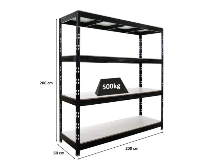 PROREGAL Profi Schwerlastregal Rhino HxBxT 200x200x60cm 4 Melamin-Ebenen 16mm Fachlast 500kg Schwarz Stecksystem Lagerregal Steckregal