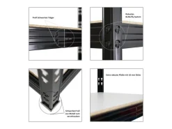 PROREGAL Profi Schwerlastregal Rhino HxBxT 200x200x60cm 4 Melamin-Ebenen 16mm Fachlast 500kg Schwarz Stecksystem Lagerregal Steckregal