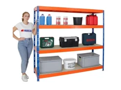 PROREGAL Profi Schwerlastregal Rhino HxBxT 180 x 200 x 60 cm 4 Spanplatten-Ebenen 8mm Fachlast 500 kg Blau/Orange