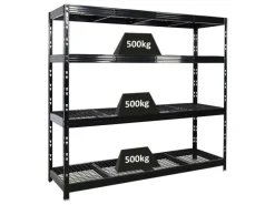 PROREGAL Profi Schwerlastregal Rhino HxBxT 180x200x60cm 4 Gitterrost-Ebenen Fachlast 500kg Schwarz Stecksystem Lagerregal Regalsystem