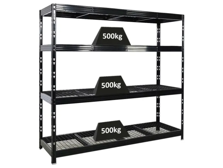 PROREGAL Profi Schwerlastregal Rhino HxBxT 180x200x60cm 4 Gitterrost-Ebenen Fachlast 500kg Schwarz Stecksystem Lagerregal Regalsystem