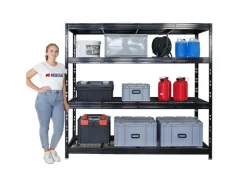 PROREGAL Profi Schwerlastregal Rhino HxBxT 180x200x60cm 4 Gitterrost-Ebenen Fachlast 500kg Schwarz Stecksystem Lagerregal Regalsystem