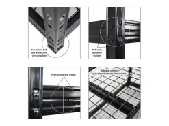 PROREGAL Profi Schwerlastregal Rhino HxBxT 180x200x60cm 4 Gitterrost-Ebenen Fachlast 500kg Schwarz Stecksystem Lagerregal Regalsystem
