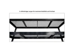 PROREGAL Profi Schwerlastregal Rhino HxBxT 180x200x60cm 4 Gitterrost-Ebenen Fachlast 500kg Schwarz Stecksystem Lagerregal Regalsystem
