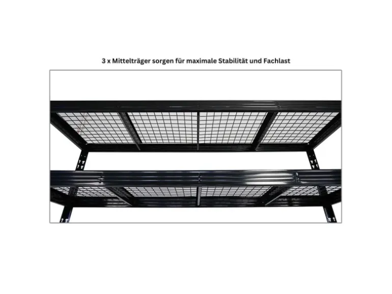 PROREGAL Profi Schwerlastregal Rhino HxBxT 180x200x60cm 4 Gitterrost-Ebenen Fachlast 500kg Schwarz Stecksystem Lagerregal Regalsystem