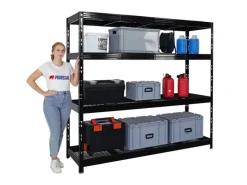PROREGAL Profi Schwerlastregal Rhino HxBxT 180x200x60cm 4 Gitterrost-Ebenen Fachlast 500kg Schwarz Stecksystem Lagerregal Regalsystem