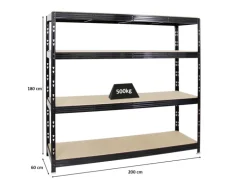 PROREGAL Profi Schwerlastregal Rhino HxBxT 180 x 200 x 60 cm 4 Spanplatten-Ebenen 16mm Fachlast 500 kg Schwarz