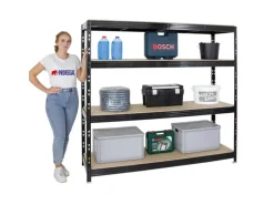 PROREGAL Profi Schwerlastregal Rhino HxBxT 180 x 200 x 60 cm 4 Spanplatten-Ebenen 16mm Fachlast 500 kg Schwarz