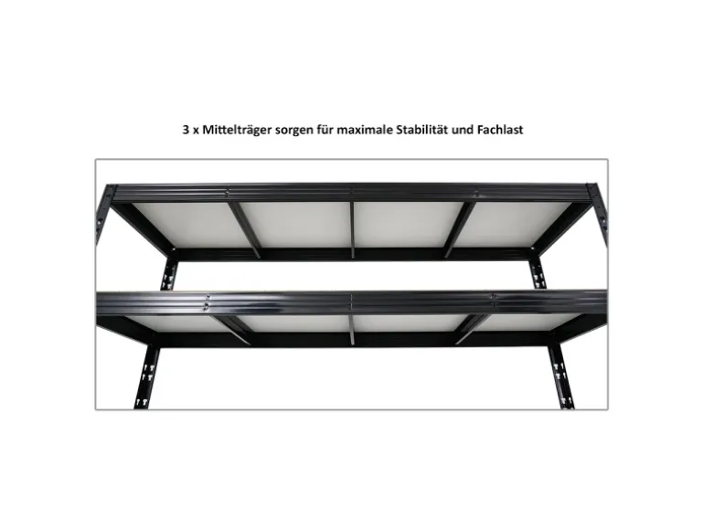 PROREGAL Profi Schwerlastregal Rhino HxBxT 180 x 200 x 60 cm 5 Spanplatten-Ebenen 8mm Fachlast 500 kg Schwarz