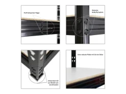 PROREGAL Profi Schwerlastregal Rhino HxBxT 180 x 200 x 60 cm 5 Spanplatten-Ebenen 8mm Fachlast 500 kg Schwarz