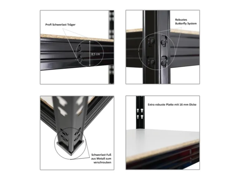 PROREGAL Profi Schwerlastregal Rhino HxBxT 180 x 200 x 60 cm 5 Spanplatten-Ebenen 8mm Fachlast 500 kg Schwarz