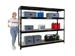PROREGAL Profi Schwerlastregal Rhino HxBxT 180x240x60cm 4 Spanplatten-Ebenen 8mm Fachlast 450kg Schwarz Stecksystem Lagerregal Regalsystem