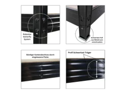 PROREGAL Profi Schwerlastregal Rhino HxBxT 180x240x60cm 4 Spanplatten-Ebenen 8mm Fachlast 450kg Schwarz Stecksystem Lagerregal Regalsystem