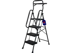 PROREGAL Profi-Trittleiter Klappbar Mit Handbügel Und Werkzeugablage 4 Stufen 160x51x87cm Traglast 150kg Stahl Schwarz Klappleiter Haushaltsleiter