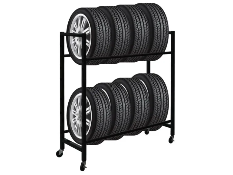 PROREGAL Reifenregal CARERRA Auf Rollen HxBxT 115 x 111 x 40 cm Bis Zu 8 Reifen Auf 2 Ebenen Schwarz