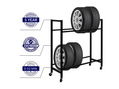 PROREGAL Reifenregal CARERRA Auf Rollen HxBxT 115 x 111 x 40 cm Bis Zu 8 Reifen Auf 2 Ebenen Schwarz
