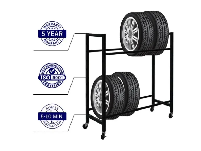 PROREGAL Reifenregal CARERRA Auf Rollen HxBxT 115 x 111 x 40 cm Bis Zu 8 Reifen Auf 2 Ebenen Schwarz